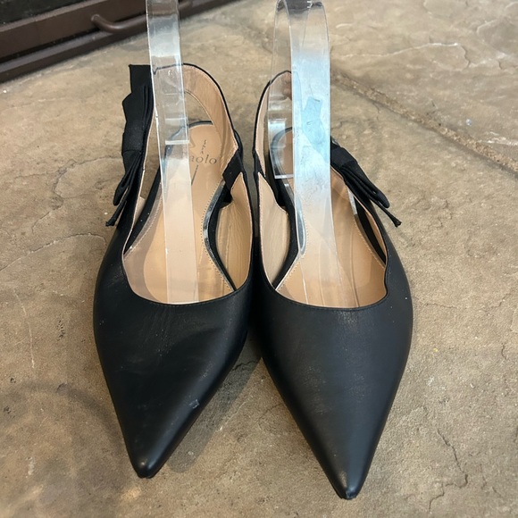 Paolo Elegant Black Leather Slingback Flats - Picture 5 of 9